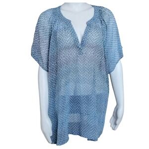 a.n.a A New Approach Woman Blue Dot Print Split Neck Blouse Plus Size 3X